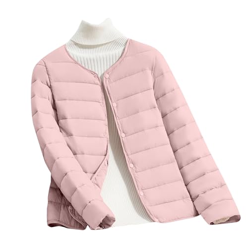Chaqueta de plumón para mujer, 100 gramos, ligera, cortavientos, cálida, plegable, de invierno, acolchada, sin capucha, tallas grandes, elegante, manga larga, abrigo, cremallera de entretiempo