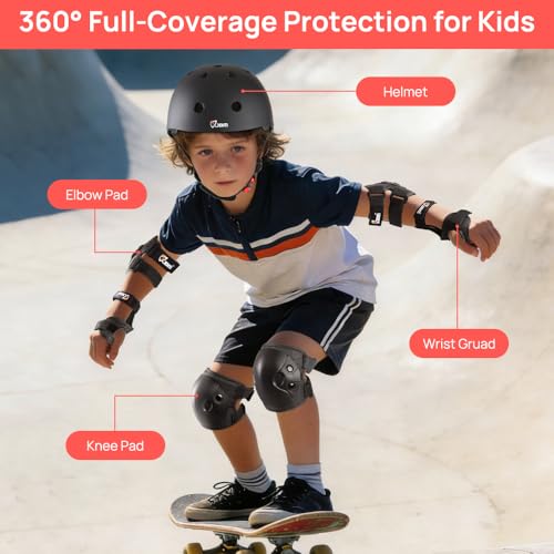 image for JBM Kids Bike Helmet with Kids Knee Pads and Elbow Pads Set - Adjustab