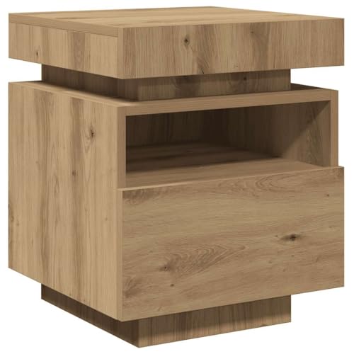 vidaXL Nachttisch mit LED-Leuchten Artisan-Eiche 40x39x48,5 cm, Nachttischschrank, Nachtkonsole, Schlafzimmermöbel, Nachtschrank, Nachtkommode