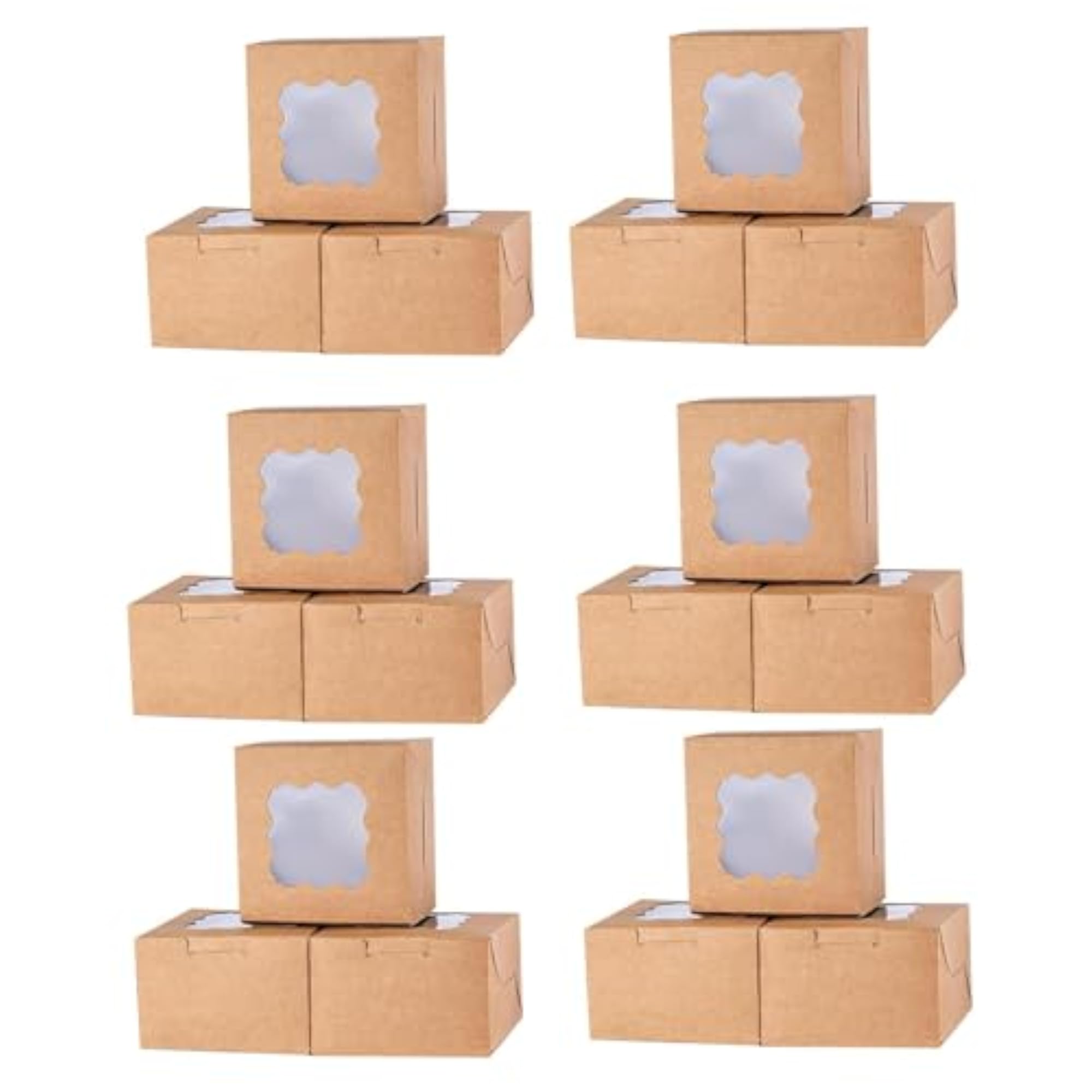 50 Pieces Bakery Boxes with Window for Picnic Camping, Brown