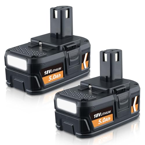 JKSOVIA 2 Stück 5.0 Ah 18V Ersatz für Ryobi 18V ONE+ Akku mit LED-Anzeige Kompatibel mit Ryobi 18V Akku P104 P105 P107 P108 RB18L40 RB18L50 Akku-Elektrowerkzeuge