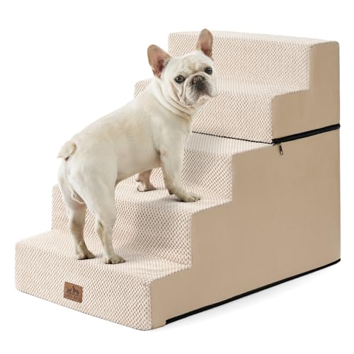 COZY KISS Hundetreppe für Kleine Hunde 60cm, 2-in-1 Haustiertreppe für Couch Bett Sofa, rutschfeste Hundetreppe für Welpen und alte Katzen, Beige
