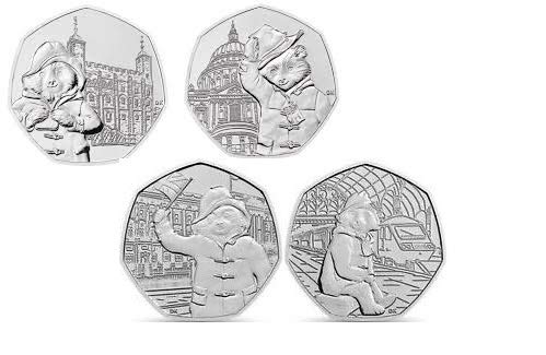 50pRM 2018/2019 Paddington Bear Set of 4 x Coins,St Paul's,Tower,Palace & Station,Uncirculated from sealed bag in capsules