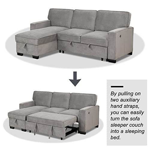 Canmov Convertible Sectional Sofa Couch, L Shaped Sleeper Sofa With Storage Chaise Convertible Sofa Bed With Reversible Chaise, Sofa Beds For Living Room 3 Piece (Gray) #TOP2