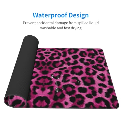 Image of Leopard Prin Pink T Extended Gaming Mouse Pad, with Stitched Edges Large Mouse Pad Desk Protector, Rubber Base Mousepad Keyboard Mouses Mat for Work Game Office Home- 32 inch X 12 inch Inch,E177