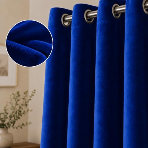 Image of Velvet Curtains | Heavy Soft Premium Velvet Drapes for Bedroom and Living Room | Semi Light Blocking, Thermal Insulated and Noise Reducing Door Panels | 6 Feet, Set of 2 (Dark Blue)