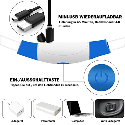 Nepfaivy Leuchthalsband Hund USB Aufladbar - Wasserdichtes Hundehalsband Leuchtend mit 3 Beleuchtungsmodi, Längenverstellbareres LED Halsband für Kleine, Mittlere und Große Hunde (Blau)