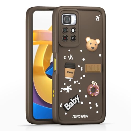 Image of Outlouders Back Cover for Poco M4 Pro | 3D Cartoon Bear Cute Fun Silicone Full Body Protection Bumper Case (Brown)