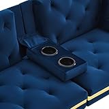 Gxffipw Velvet Sofa Bed Double Couch with Adjustable Backrest and Gold Accents, 2 Seater Sofa with Built-in Cup Holders and Golden Legs, Sofabed Sofas with Comfortable Cushions, Blue, No Mattress - Image 8