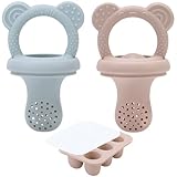 Ali+Oli (3-pc) Food & Fruit Feeder Pacifier (Mist-Taupe) with Freezer Tray Included, BPA-Free Food-Grade Silicone Fruit Pacifier Feeder, Infant & Toddler Teether Soother, Fruit Teethers for Babies