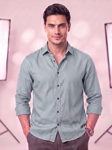 Image of Men's Cotton Blend Solid Casual Shirt Regular Fit Full Sleeve Shirt for Men Plain Formal & Casual Wear Collared Button Down Shirt