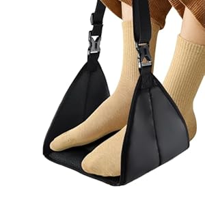 Airplane Footrest, Premium Foam Travel Foot Rest, Portable Height Adjustable Hammock With Foot Support Plate for Office, Train, Bus, Car