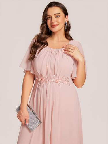 Ever-Pretty Plus Women's Round Neck Short Sleeves Chiffon Appliques Midi A-Line Plus Size Formal Wedding Guest Dresses 5