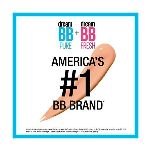 Maybelline Dream Pure Skin Clearing BB Cream, 8-in-1 Skin Perfecting Beauty Balm With 2% Salicylic Acid, Sheer Tint Coverage, Oil-Free, Light/Medium, 1 Count
