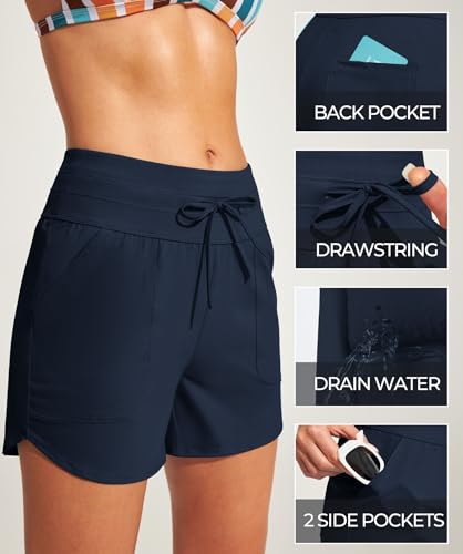 Image of IUGA Womens 5 inch Swim Board Shorts Stretchy High Waisted Beach Shorts for Women Quick Dry UPF 50+ Swimsuit Bottoms with Liner