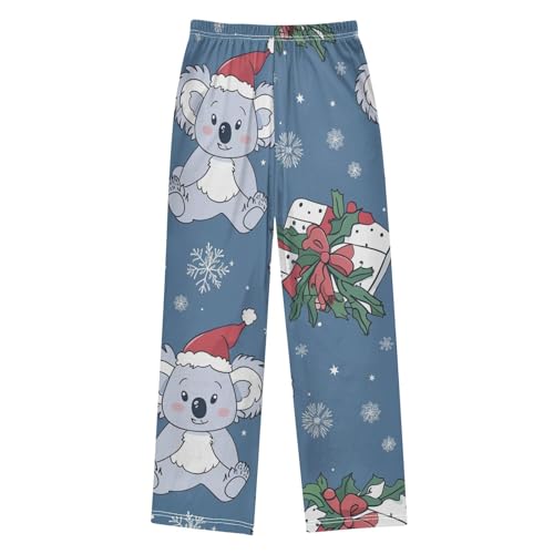 Xmas Koala Snowflake Boys Long Pants Soft Trousers Elastic Waist Kids Lounge Bottoms with Pockets S-XL2
