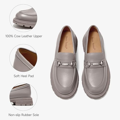 Image of BEAU TODAY Womens Platform Loafers, Leather Penny Loafer Shoes