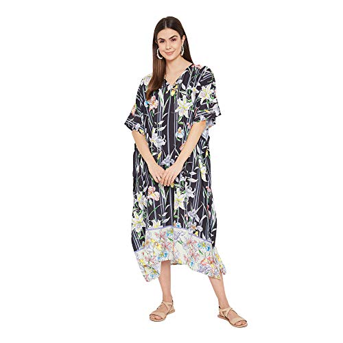 Image of Oussum Women Plus Size Kaftan Kimono Loose Maxi summer dresses for women Beach 3 /4 Sleeve Casual lounge dress Boho