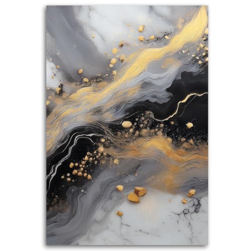 Cuadro moderno para dormitorio con lienzo abstracto de aspecto mármol blanco y negro 40x60