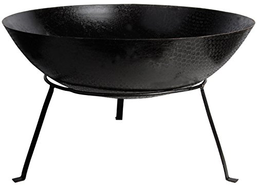 Brasero exterior de 59 cm – brasero de metal negro para terraza y jardín, diámetro de 59 cm, altura de 35,6 cm, con orificio de drenaje, acero dulce, diseño compacto con base extraíble, resistente y