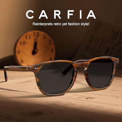 Image of CARFIA Retro Cool Acetate Polarized Sunglasses for Men UV Protection, Outdoor Fashion Driving Eyewears Male Square Sunnies