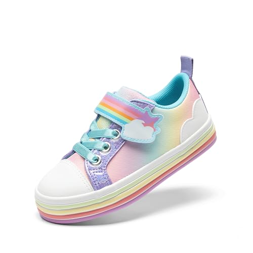 DREAM PAIRS Toddler Girls Shoes Rainbow Sneakers Casual School Walking Hook and Loop Footwear for Toddler/Little Kids
