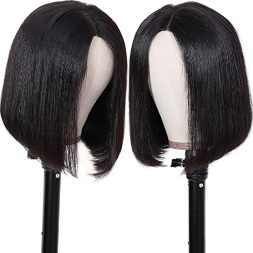 UNice Hair 13x4 Lace Front Human Hair Bob Wigs, Brazilian Virgin Hair Short Wigs Pre plucked with Baby Hair 150% Density Natural Color (10inch)