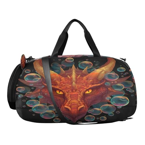 Gym Travel Duffle Bag for Boys Girls Faucet Bubble Head Sports Dance Bag with Shoe Compartment & Wet Pocket Football Kids Travel Bag Teens Sleepover Carry2