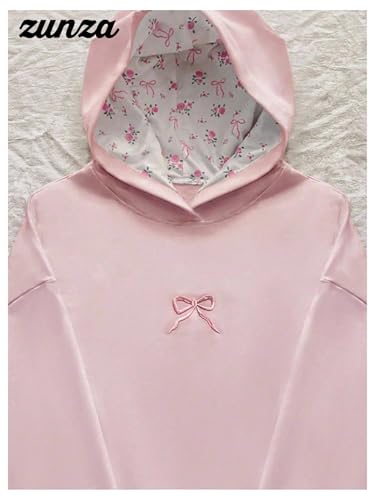 Floerns Girl's Cute Bow Floral Hoodie Hooded Sweatshirts Preppy Pullover Tops3