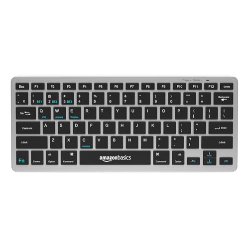 Image of amazon basics Wireless Bluetooth Keyboard | Easy Switch for Up to 3 Devices | Ideal for Tablets & Mobiles | iOS, Windows, Android Compatible | Type C Port | Noiseless Keys | 78 Keys (Black and Grey)