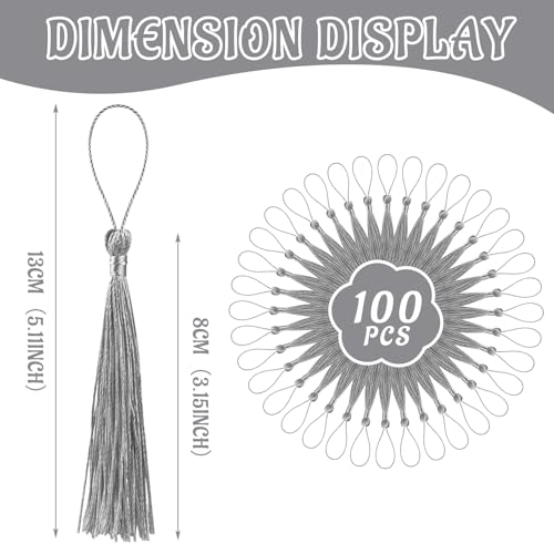 Image of 100 Pcs Bookmark Tassels Bulk Silver Gray Soft Craft Silky Handmade Mini Tassels for Jewelry Making with Loops for DIY Craft Accessory Dress Decoration