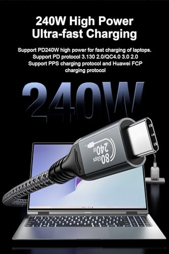 Image of 80Gbps USB 4 Cable V2 for Thunderbolt 4 Cable 3.3ft, PD 3.1 240W Fast Charging USB C Data Transfer Cable, Dual 8K /6K Video Monitor Compatible for Thunderbolt 5, MacBook Pro /Air,SSD,Dell XPS HP Laptop