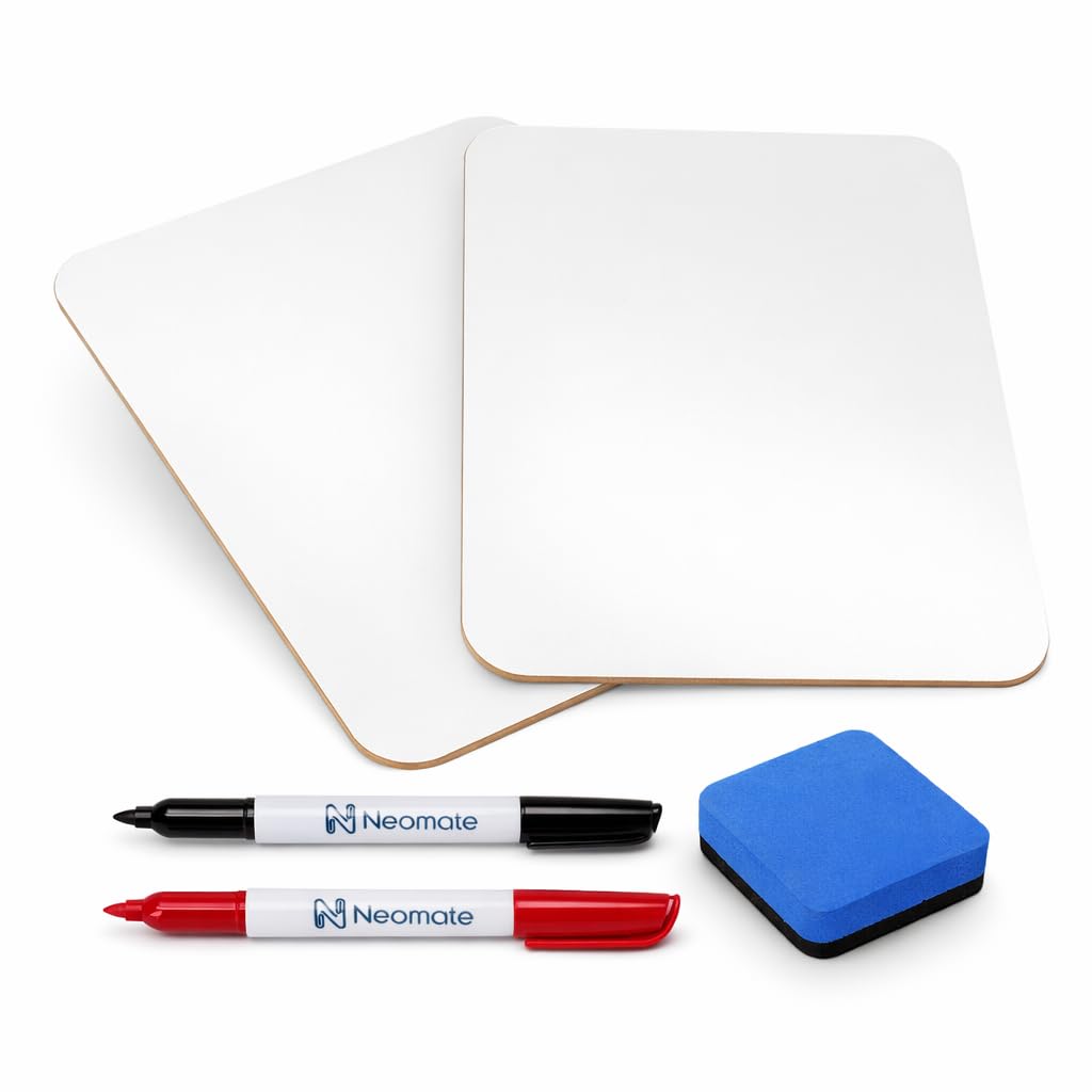 Neomate Melamine Dry Erase Lap Boards | 9x12 Inch, Pack of 2 | Includes 2 Boards, 2 Markers, 1 Eraser | Portable Double-Sided Whiteboard for Kids, Students & Teachers