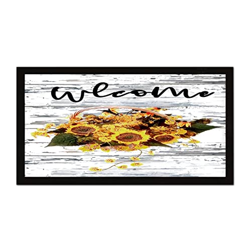Décoration murale bois avec citation inspirante et tableau tournesol rétro 30x55 cm