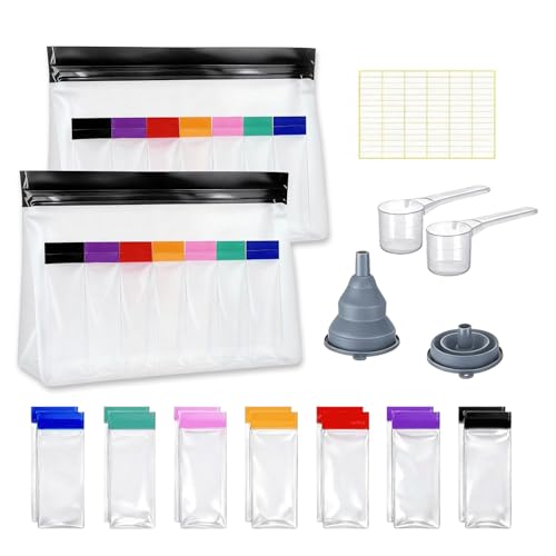 Solinorex Juego de 21 Envases para Proteínas en Polvo y Suplementos Alimenticios, Envases Reutilizables con Cuchara Dosificadora, Portátiles para Fitness, Viajes y Organización de Cocina