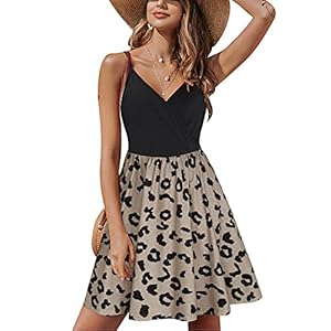 STYLEWORD Womens Summer Dress V Neck Spaghetti Strap Casual Sun Dresses with Pockets