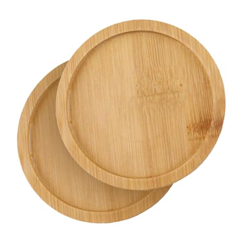 EXCEART 2個 竹製の丸型植木鉢受け皿 室内外用防水トレイ 観葉植物 花鉢の水受け 家具保護 根腐れ防止機能付き