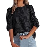 Regalo 40 Años Mujer Mujeres Cuartos Mangas Puff Mangas Cuello Top Gasa Suelta Flor Casual Camisa Camisa Mujer Vaquera Camiseta Oversize Top Espalda Descubierta Mujer CAM Regalo De Cumpleaños Mujer