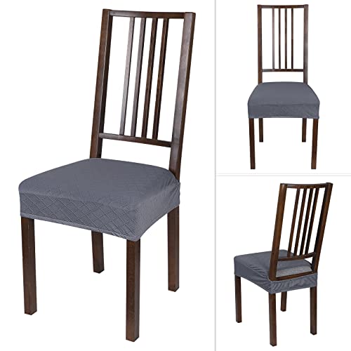 Searchi Waterproof Dining Chair Seat Covers Set Of 4, Stretch Soft Washable Jacquard Seat Covers For Dining Chairs, Dining Room Seat Cover Protector (No Rear, Deep Grey Check) #TOP5