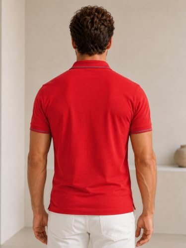 Image of Lux Cozi Men's T-Shirt with Chest Pocket | Polo T-Shirt for Man | Plain Casual Stylish | Half Sleeve| Cotton Blend Collar Polo T-Shirts for Men