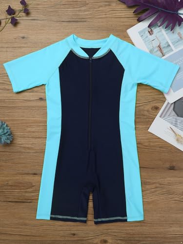 Image of Alvivi Kids Baby Boy Girls Short Sleeve Shorty Swimming Suit UV Sun Protective Zipper One Piece Swimsuit