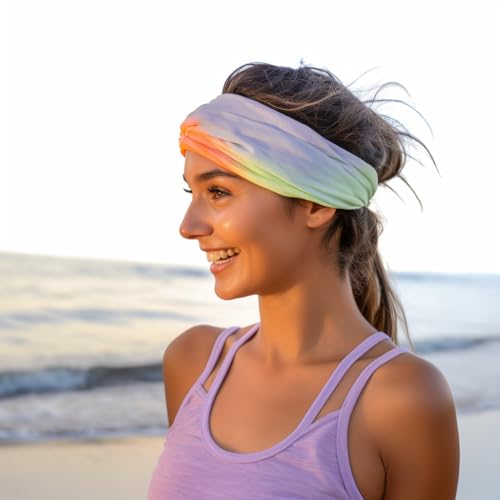 Image of XFYT Super Soft Tie-Dye Yoga Boho Chic Hair Bands |Stylish Stretch Microfibre high Sweat absorbtion Head Band for Women Girls Workout Sports Fitness Gym (Lemon Pink)