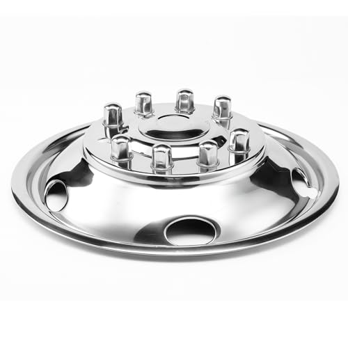 Image of 4pcs 19.5 inch Polished 304 Stainless Steel Wheel Simulators for F450 F550 | Front Rear, 10 Lug 5 Hand Hole, Bolt On Dually Hub Caps, For 2005-2025 Ford F-450 F-550 Super Duty, Install Tools Included
