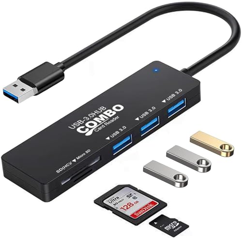 USB Hub with SD Card/Micro SD Reader, DUOYHIEL 5 in 1 USB to Sd Card Adapter, 2 Ports for Camera Memory Card/Credit Card Reader, 3 USB 3.0 Ports for Laptop, PC, Drives and More USB Devices