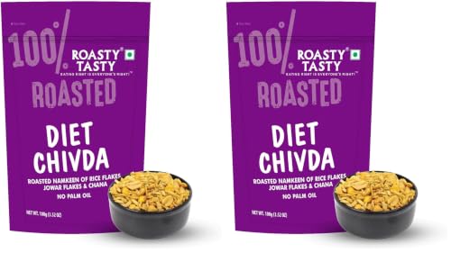 Image of Roasty Tasty Diet Chivda | Gluten-Free Roasted Chiwda with Rice & Jowar Flakes | No Onion No Garlic Millet Namkeen | Light & Crunchy Tea-Time Roasted Non Fried Snack | Low Calorie Palm Oil Free Namkeen | 100g x 8 Packs | Indian Mixture