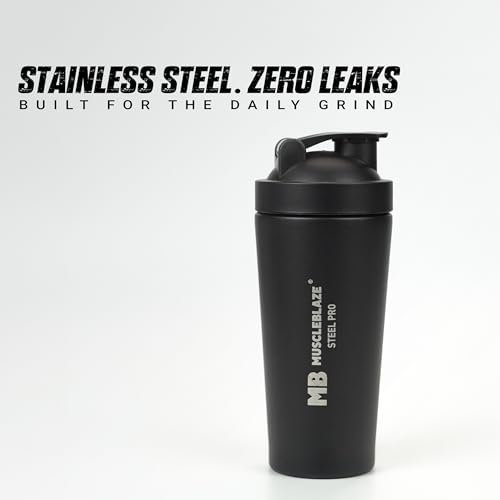 Image of MuscleBlaze Stainless Steel Gym Shaker (Black, 700ml)