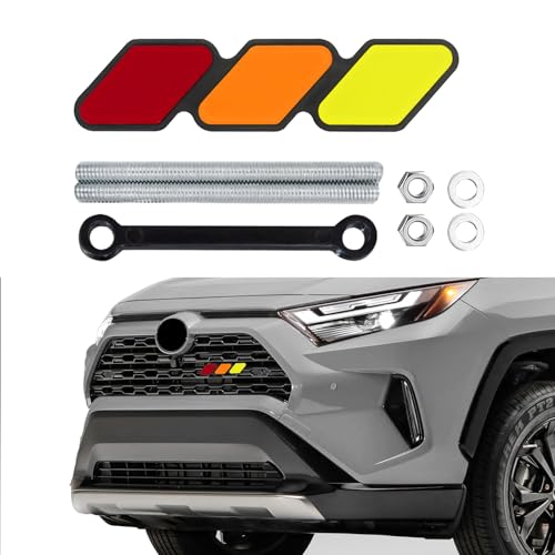 Image of Tri-Color Grille Decor Badge, Front Grill Emblem, Tri-Color Grille Badge Emblem Decoration Accessories, Grille Insert Trims Car Decor Fit for Tacoma 4Runner Tundra (Red Gradient)