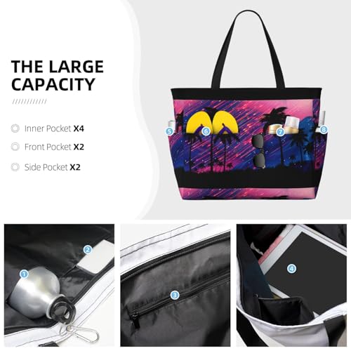 Palm Tree Shooting Star Print Large Beach Tote Bag for Women Extra Large Capacity Sandproof Waterproof Pool Bag Suitable for Swimming Pool Gym Groceries Travel3