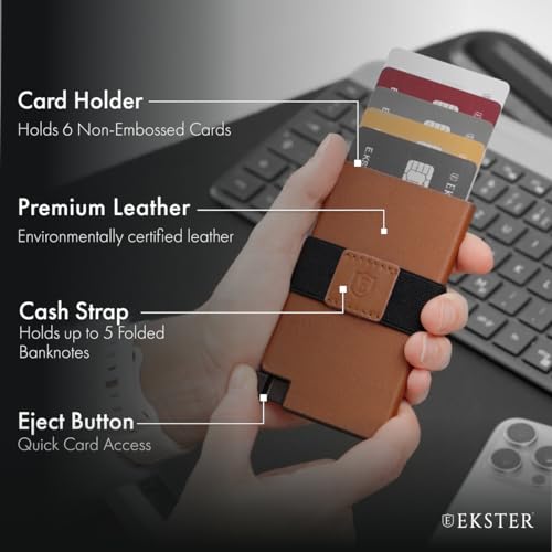 Ekster Senate Cardholder Wallet for Men | Slim Card Holder for Men w/RFID Blocking Layer | Minimalist Wallet w/Push Button for Quick Card Access | Caramel2
