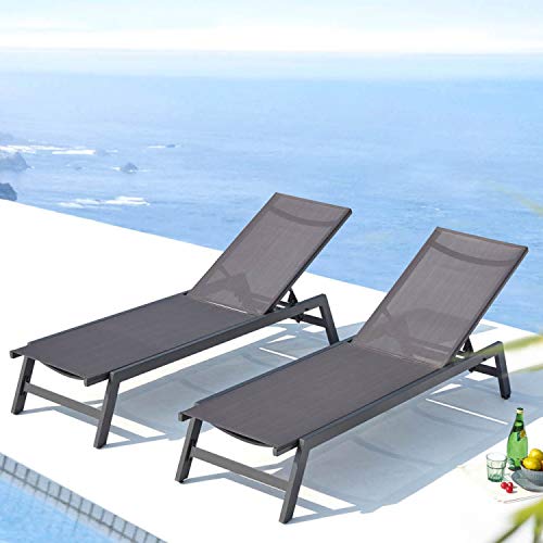 Concept-Usine | Juego De 2 Tumbonas Reclinables | Tumbona al Aire Libre | Gris Prato | 2 Ruedas | Respaldo Ajustable de Aluminio y textileno | Jardín Terraza Playa Piscina